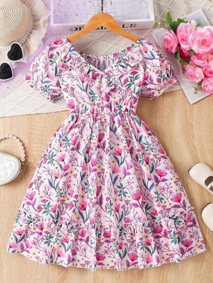 Girls Cotton Floral Dress